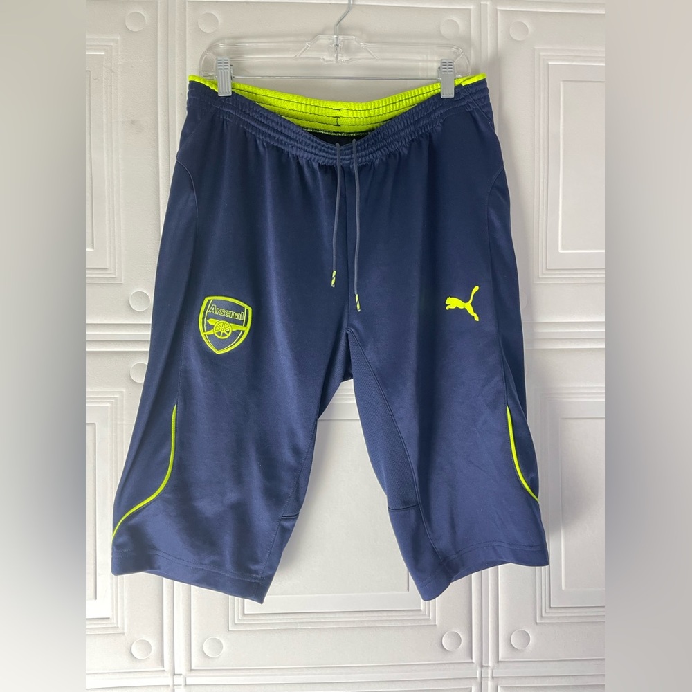 Arsenal Shorts - Navy with Neon yellow